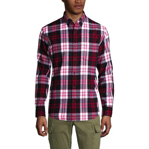 Flagship Flannel Shirt, Traditional Fit, Men, Size: 42-44 Regular, Black, Cotton, by Lands’ End