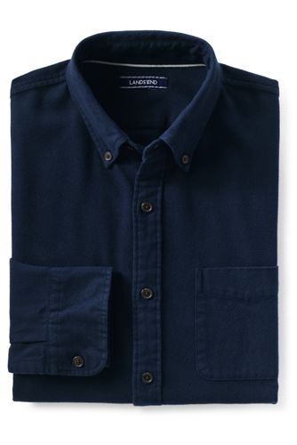 【ランズエンド LANDS' END】メンズ・フラッグシップ・フランネル・シャツ／メランジ／長袖/S/ブルー