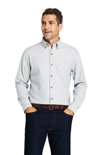 【ランズエンド LANDS' END】メンズ・フラッグシップ・フランネル・シャツ／メランジ／長袖/XXL/グレー