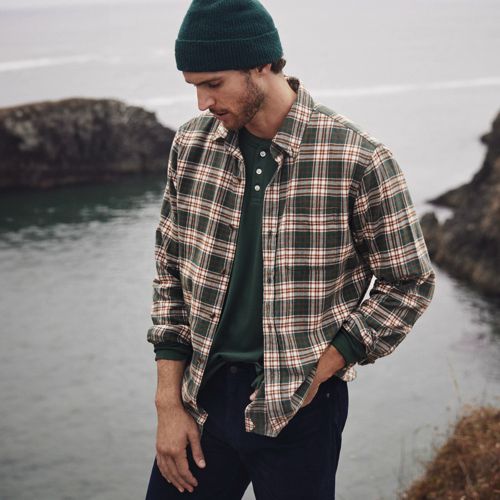 Lands' End Men's Traditional Fit Comfort- First Lightweight Flannel Shirt -  Large - Emerald Gulf Plaid