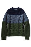 Lands' End Colorblock Lambswool Aran Crewneck Sweater 464022
