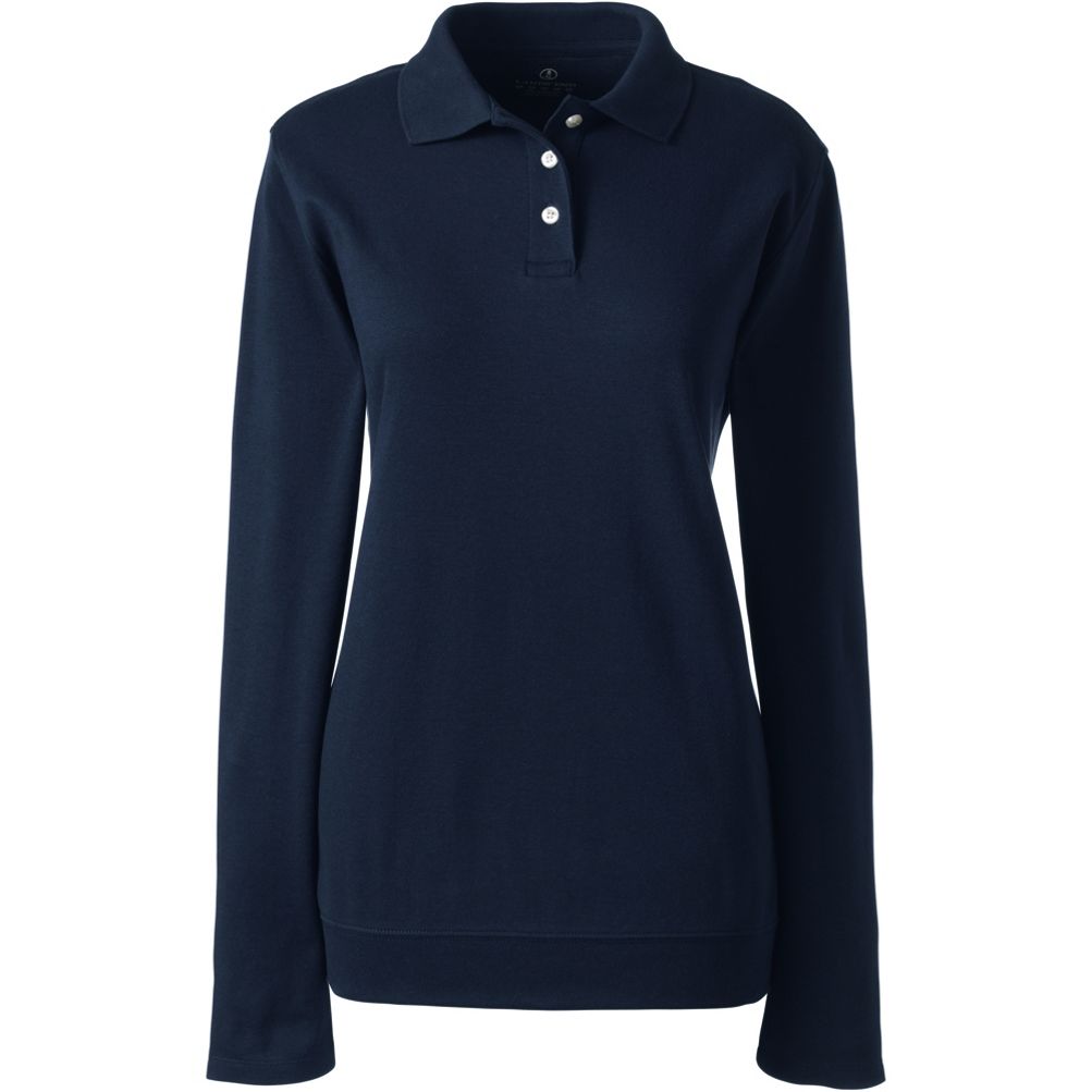 School Uniform Women's Long Sleeve Relaxed Fit Banded Bottom Polo