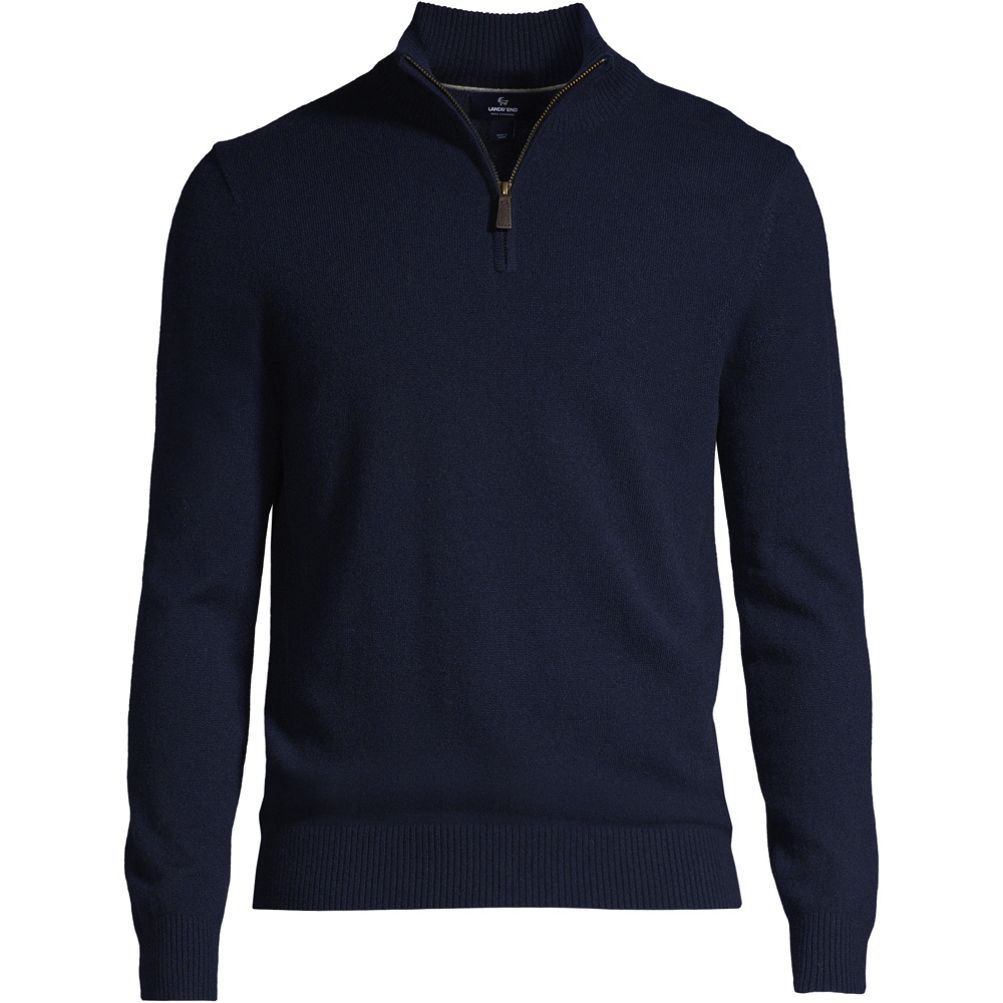 Navy with White Trim Luxury Touch Cotton and Cashmere Quarter Zip Sweater