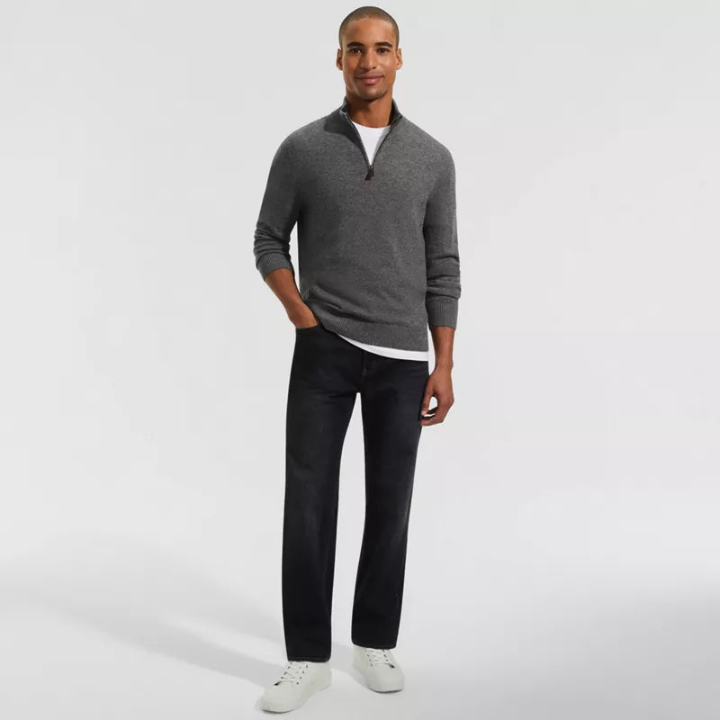 Men's Fine Gauge Cashmere Quarter Zip Sweater, alternative image