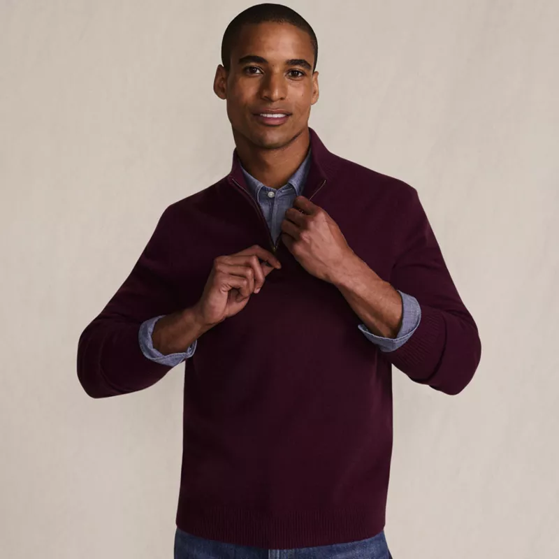 Men's Fine Gauge Cashmere Quarter Zip Sweater, alternative image