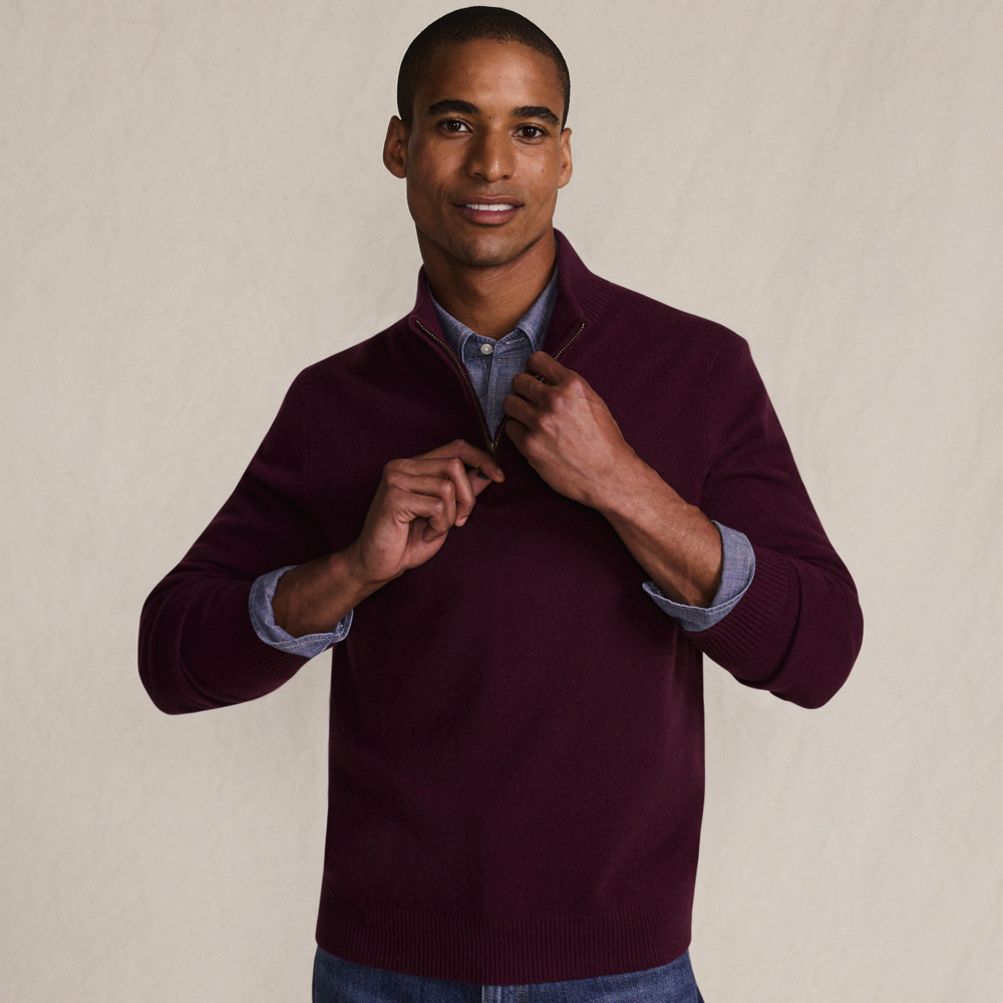 Men's Fine Gauge Cashmere Quarter Zip Sweater | Lands' End