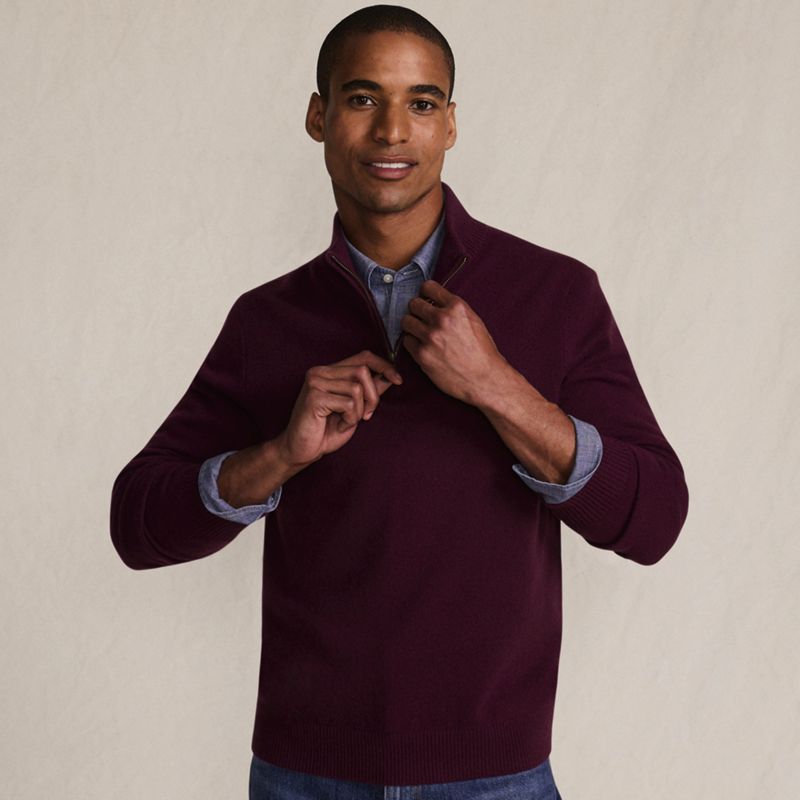 Men's Fine Gauge Cashmere Quarter Zip Sweater | Lands' End