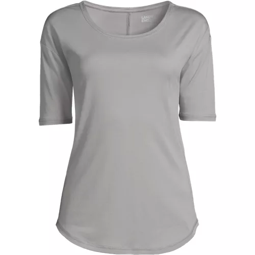 Women's Supima Micro Modal Elbow Sleeve Balletneck Curved Hem Top, Front