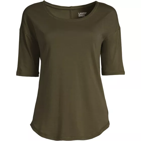 Women's Supima Micro Modal Elbow Sleeve Balletneck Curved Hem Top - primary