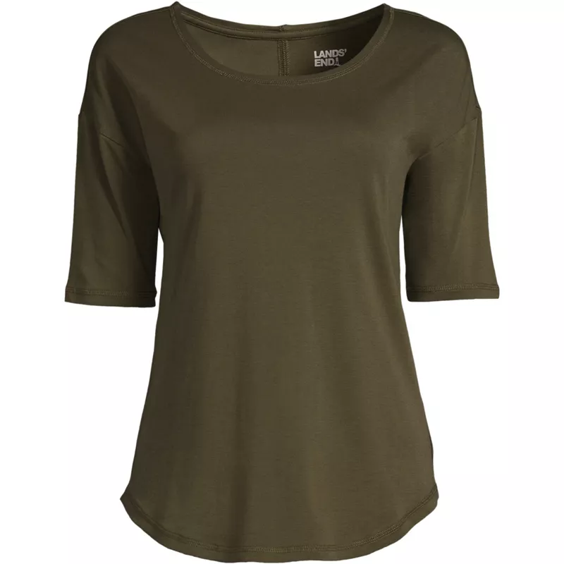 Women's Supima Micro Modal Elbow Sleeve Balletneck Curved Hem Top, Front