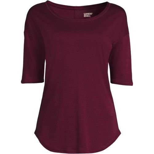 Women's Supima Micro Modal Elbow Sleeve Balletneck Curved Hem Top