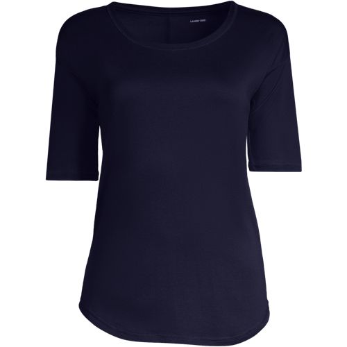 Women's Supima Micro Modal Elbow Sleeve Balletneck Curved Hem Top - image 2