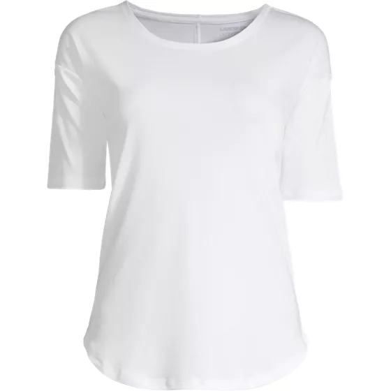 Women's Supima Micro Modal Elbow Sleeve Balletneck Curved Hem Top - primary