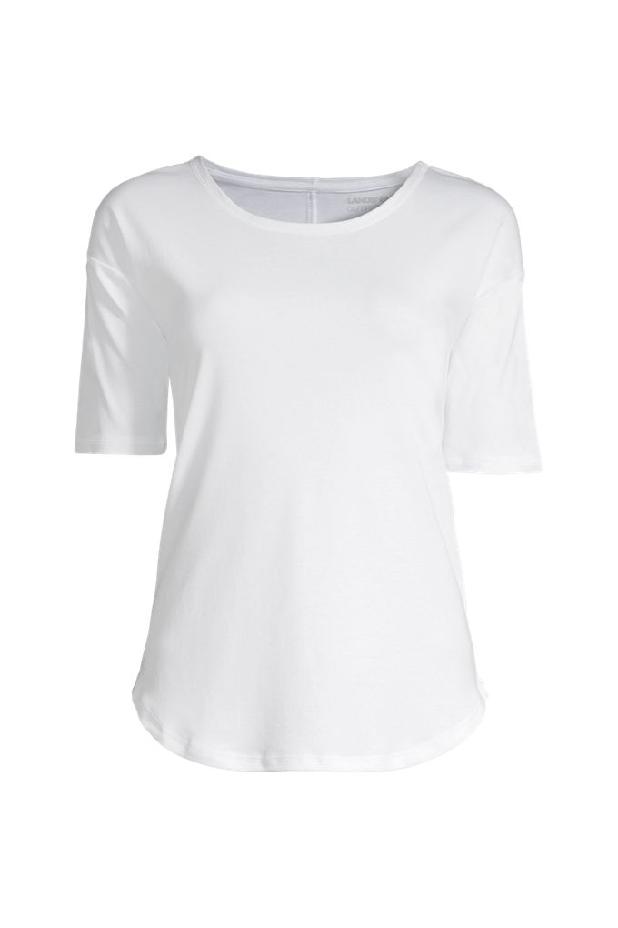 Lands' End Women's Plus Size Supima Micro Modal Elbow Sleeve Balletneck Curved Hem Top In White