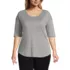 Women's Plus Size Supima Micro Modal Elbow Sleeve Balletneck Curved Hem Top, Front