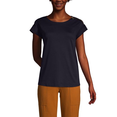 Women's Supima Micro Modal Roll Sleeve Zip Shoulder Top - image 3