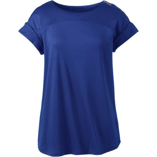 Women's Supima Micro Modal Roll Sleeve Zip Shoulder Top