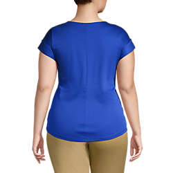 Women's Plus Size Supima Micro Modal Roll Sleeve Zip Shoulder Top, Back
