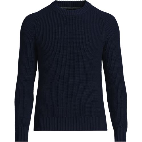 Tall Shaker Rib Drifter Cotton Jumper, Men, size: M, tall, Blue, Cotton, by Lands' End