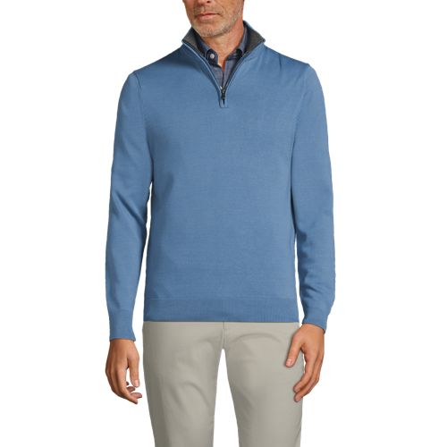 Tri-Color Lightweight Cotton Quarter-Zip Pullover