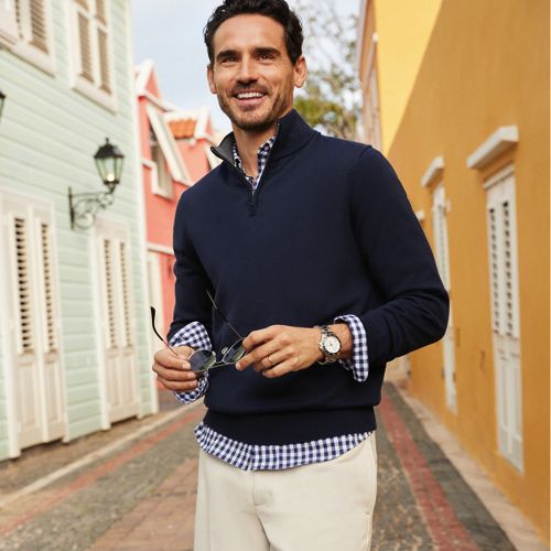 Quarter zip sweater with best sale dress shirt