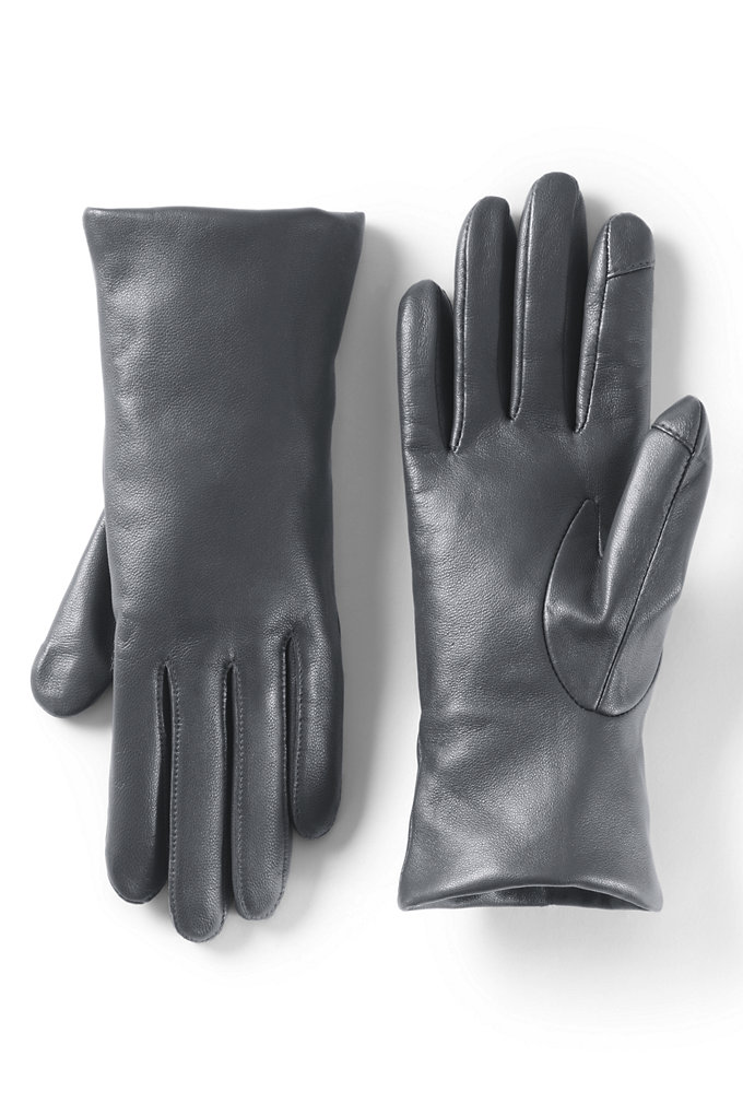 Women's EZ Touch Screen Cashmere Lined Leather Gloves - Lands' End - Black - XL