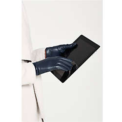 Women's EZ Touch Screen Cashmere Lined Leather Gloves, Front