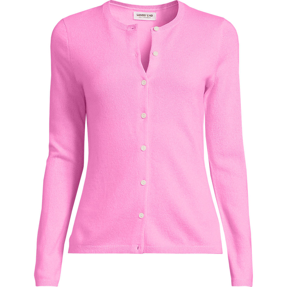 Crew Neck Cashmere Cardigan, Women, size: 1XL, plus, Pink, Cashmere, by Lands' End