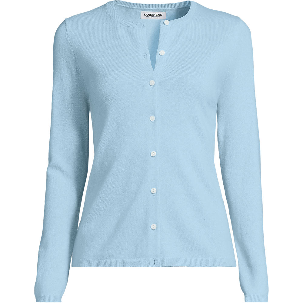 Crew Neck Cashmere Cardigan, Women, size: 2XL, plus, Blue, Cashmere, by Lands' End