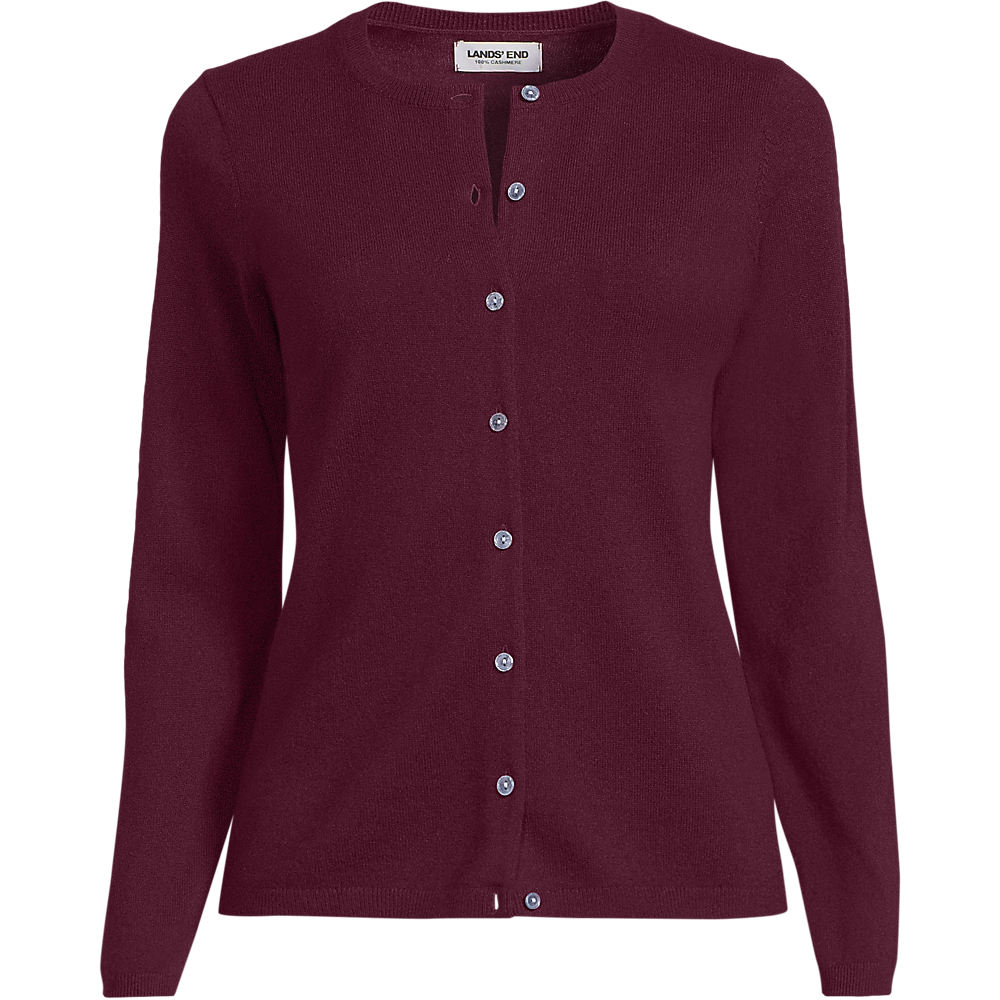 Crew Neck Cashmere Cardigan, Women, size: XS, regular, Red, Cashmere, by Lands' End