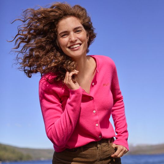 Lands end pink cardigan hot sale
