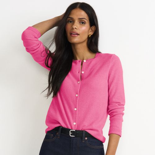 Crew Neck Cashmere Cardigan, Women, size: XS, regular, Pink, Cashmere, by Lands' End