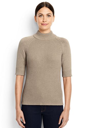 Women's Elbow Sleeve Rib Mock Sweater from Lands' End