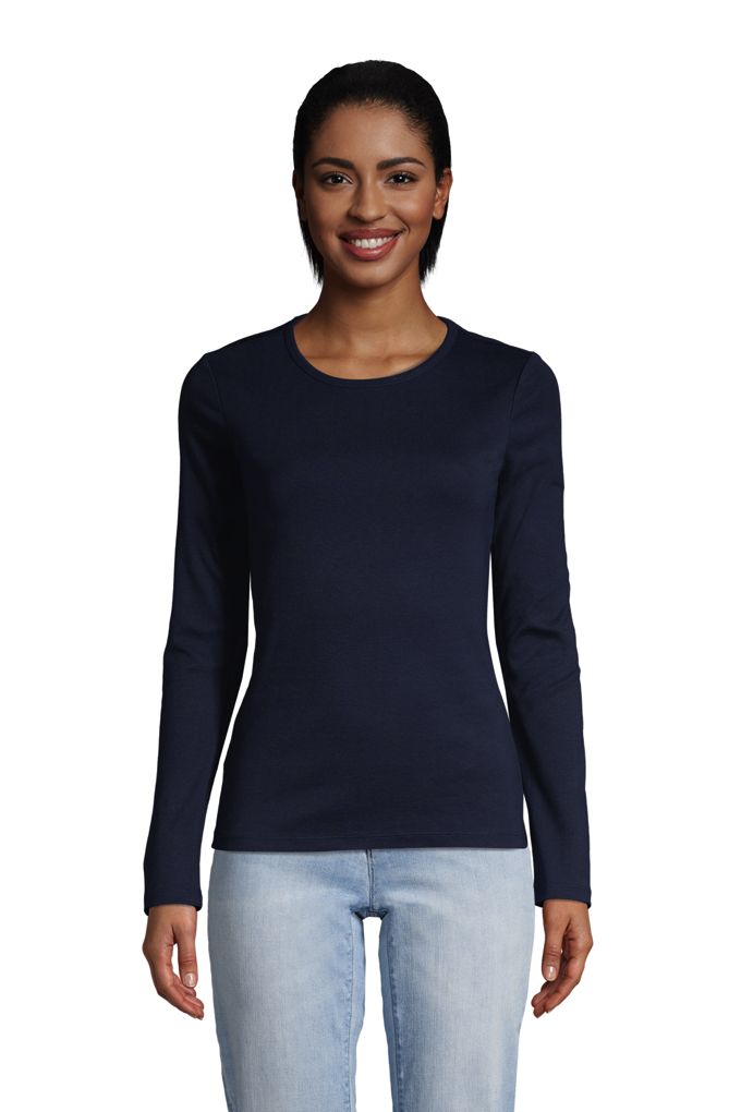 Lands' EndWomen's Cotton Rib Long Sleeve Crewneck TShirt Lands' End