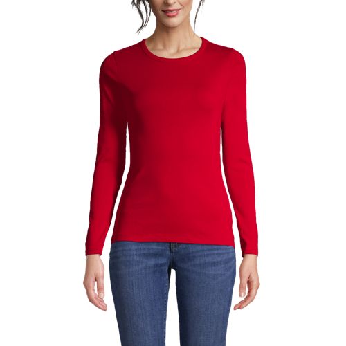 Round Neck Long Sleeve Rayon Spandex Soft Stretch T-Shirt Top Layering Tee  T1489