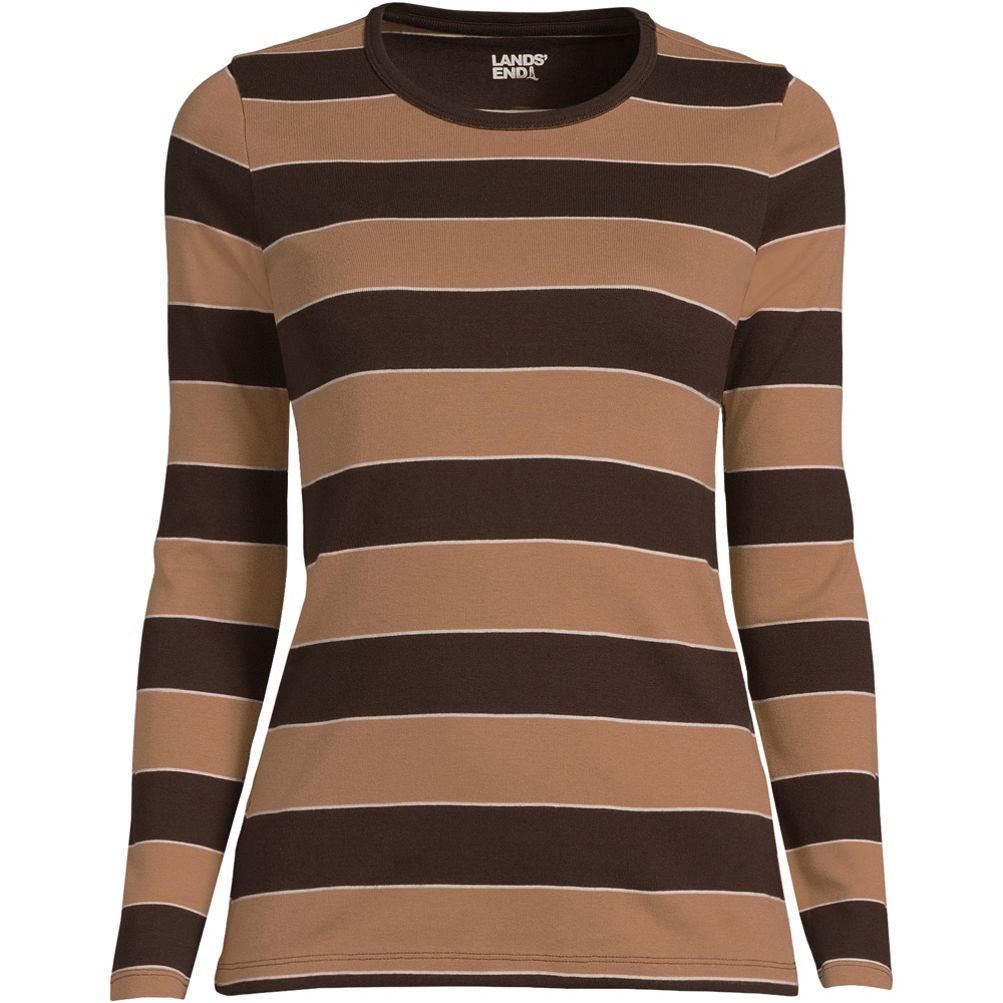 Lands' End Women's Tall Cotton Rib Long Sleeve Crewneck T-Shirt, Size: Tall Small, Brown