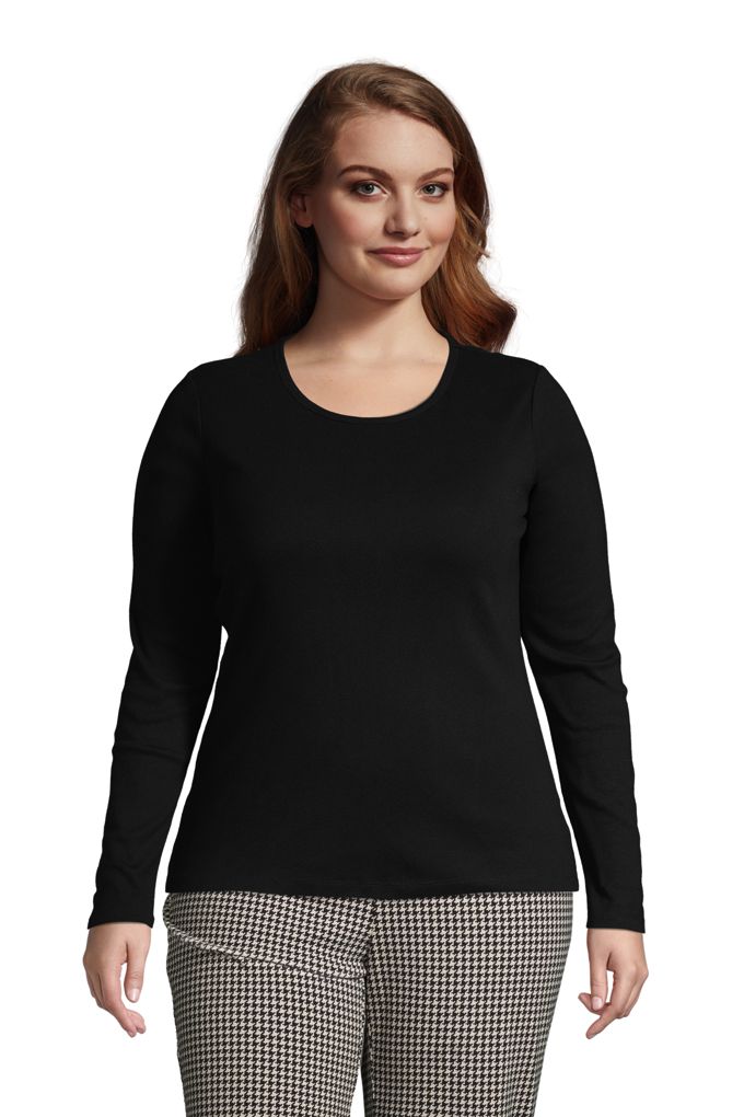 Lands' EndWomen's Plus Size All Cotton Long Sleeve Crewneck TShirt