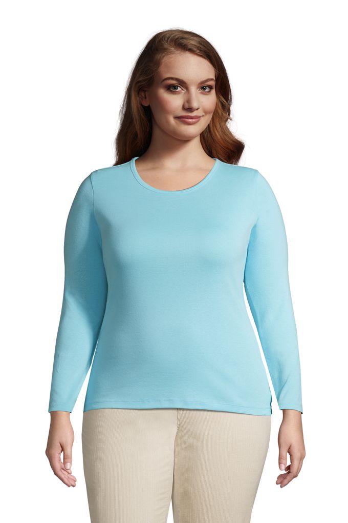 Lands' EndWomen's Plus Size All Cotton Long Sleeve Crewneck T-Shirt ...