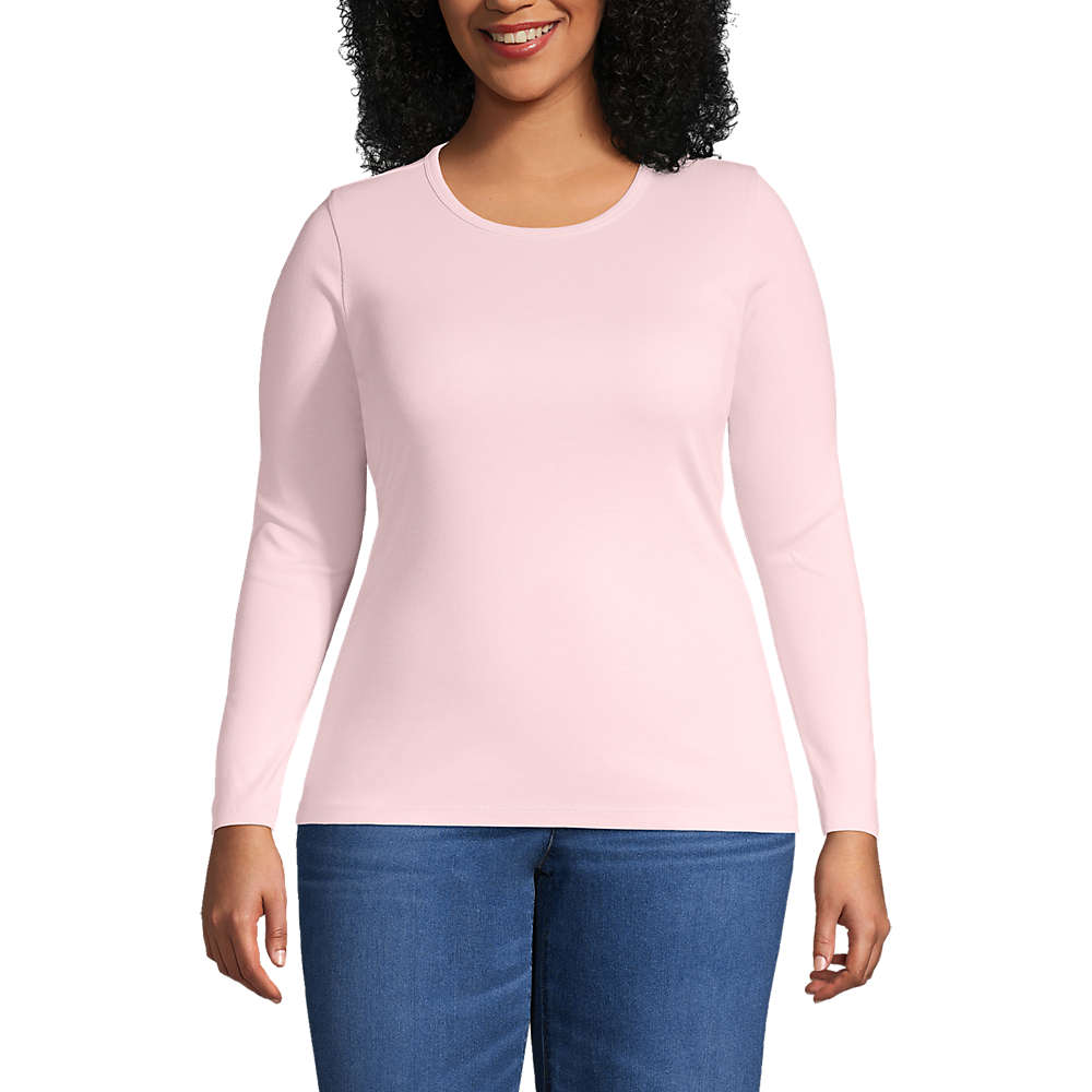 Women's Plus Size Cotton Rib Long Sleeve Crewneck T-Shirt, Front