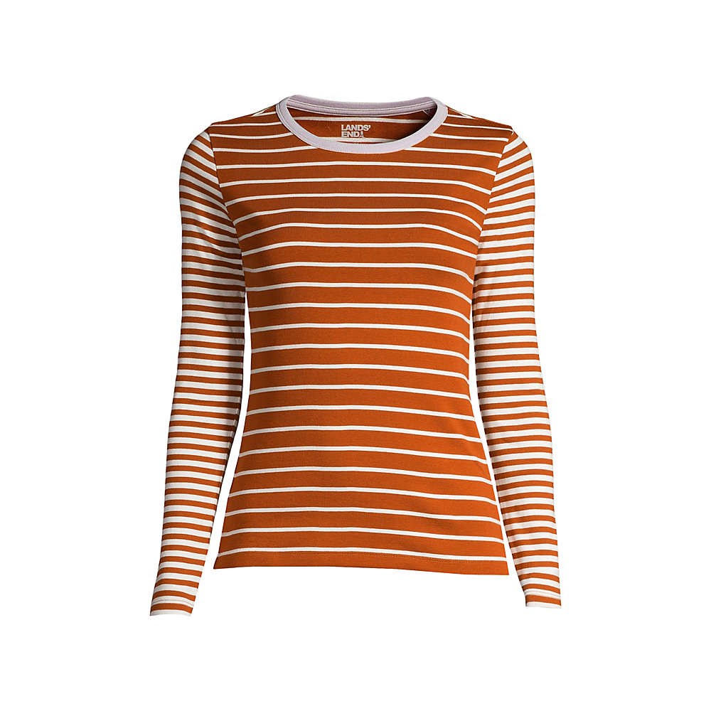 Women's Long Sleeve All Cotton Crewneck T-shirt Stripe, Front