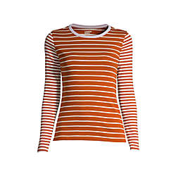 Women's Plus Size Long Sleeve All Cotton Crewneck T-shirt Stripe, Front