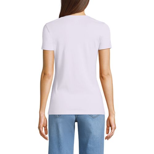  Lands' End Kurzarm-baumwollrippshirt Mit Rundhalsausschnitt, Damen, Größe:40-42 Regular, Lila, Baumwolle, By Lands' End 
