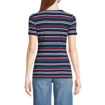 T-Shirt en Coton Finement Côtelé à Manches Courtes, Femme Stature Standard image number 1