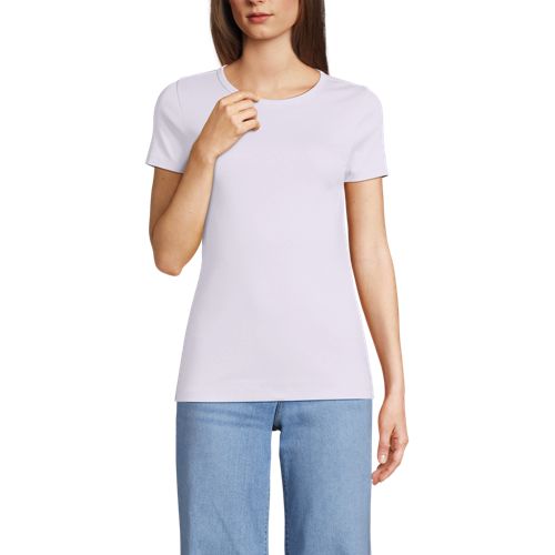  Lands' End Kurzarm-baumwollrippshirt Mit Rundhalsausschnitt, Damen, Größe:40-42 Regular, Lila, Baumwolle, By Lands' End 