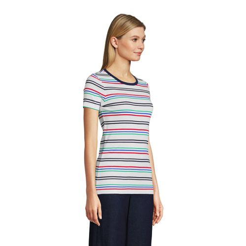 Kurzarm-Baumwollrippshirt mit Rundhalsausschnitt image number 2