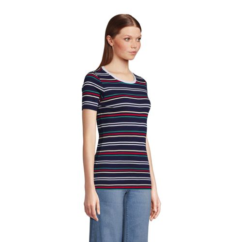 T-Shirt en Coton Finement Côtelé à Manches Courtes, Femme Stature Standard image number 2