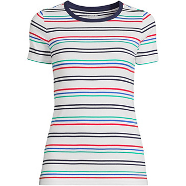 T-Shirt en Coton Finement Côtelé à Manches Courtes, Femme Stature Standard image number 4