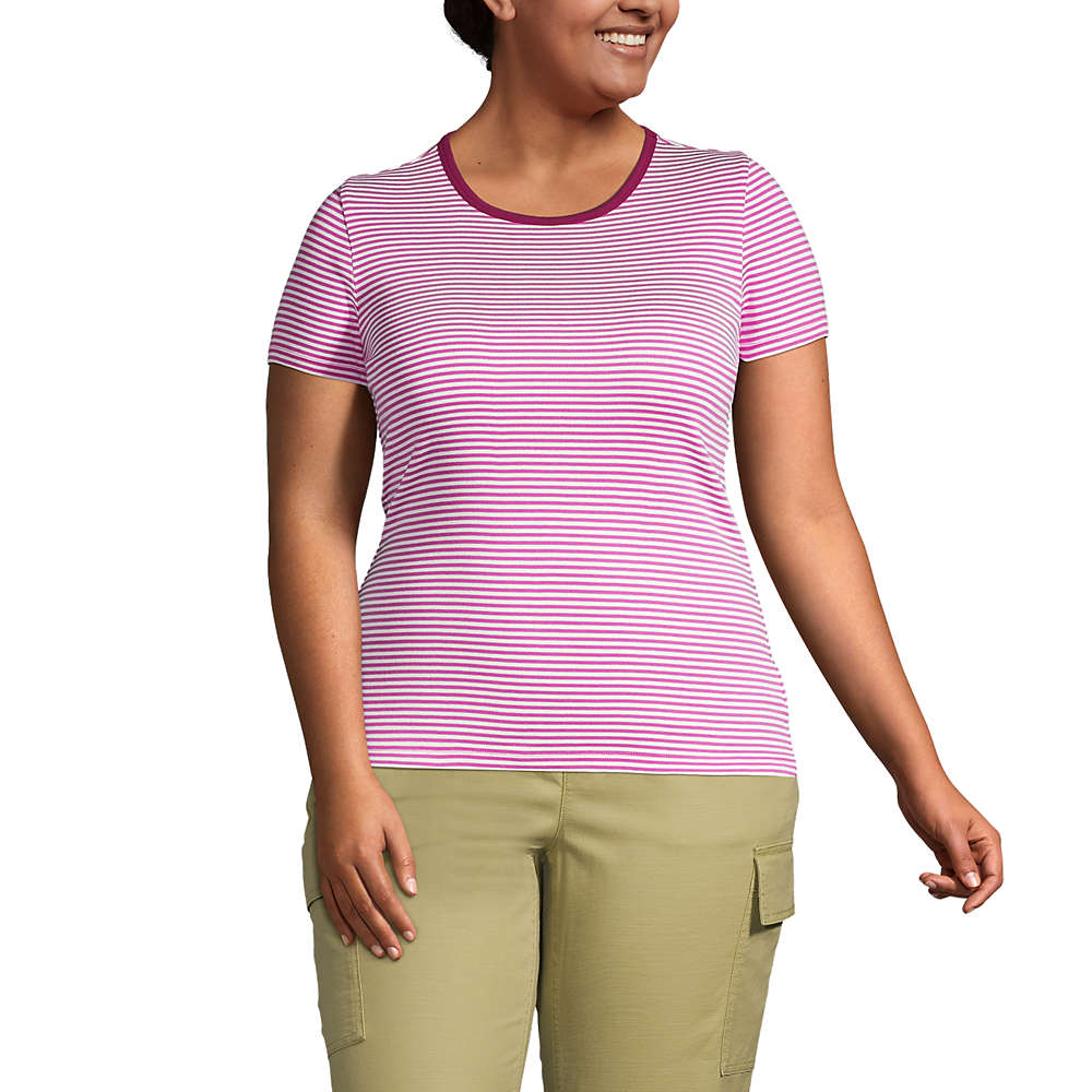 Women's Plus Size Cotton Rib Short Sleeve Crewneck T-shirt, Front