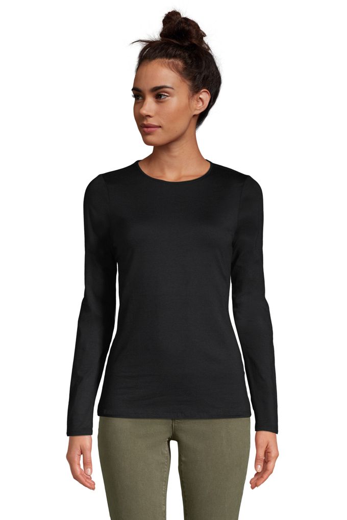 Lands Endwomens Tall Lightweight Fitted Long Sleeve Crewneck T Shirt Lands End Black S 6708