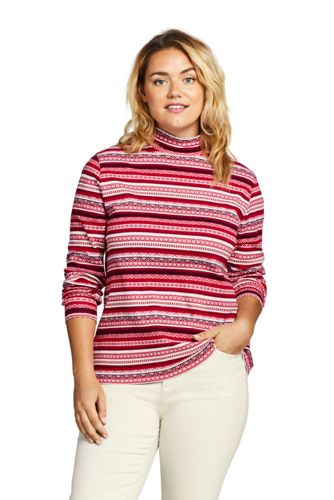 Lands End Womens Plus Size Relaxed Cotton Long Sleeve Mock Turtleneck Clothing Polos 3139